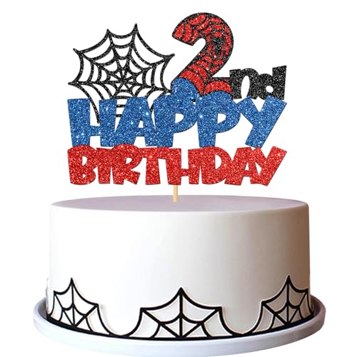 Spider Happy 2nd Birthday Tortenaufsatz – Cartoon-Film 2. Geburtstag Kuchenzubehör – Cheers to Two Years Old Party-Dekorationen – Schwarz Blau Rot Glitzer Spider Happy 2nd Birthday Tortenaufsatz – Cartoon-Film 2. Geburtstag Kuchenzubehör – Cheers to Two Years Old Party-Dekorationen – Schwarz Blau Rot Glitzer von MERRSHIN