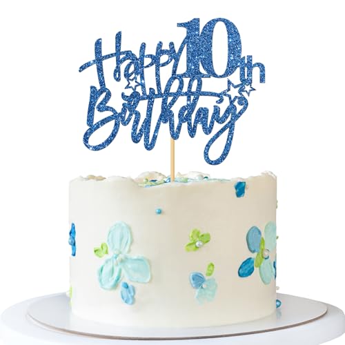 Tortenaufsatz "Happy 10th Birthday", für Kinder, Mädchen, Jungen, 10 Jahre alt, Party-Dekoration, blauer Glitzer Tortenaufsatz "Happy 10th Birthday", für Kinder, Mädchen, Jungen, 10 Jahre alt, Party-Dekoration, blauer Glitzer von MERRSHIN