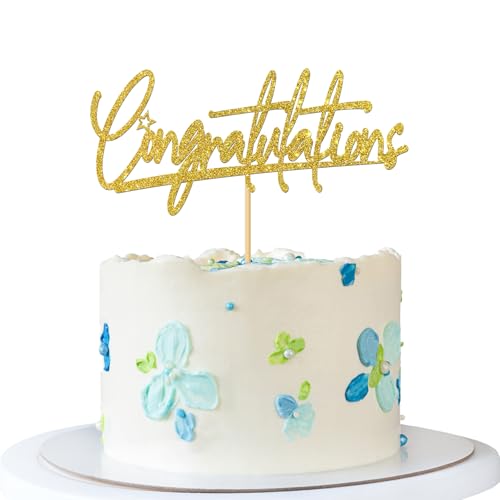 Tortenaufsatz mit Aufschrift "Congratulations", Abschluss-Kuchenzubehör, Ruhestand, Hochzeit, Geburtstag, Jahrestag, Abschied, Babyparty, Brautparty, Party-Dekorationen – Goldglitzer Tortenaufsatz mit Aufschrift "Congratulations", Abschluss-Kuchenzubehör, Ruhestand, Hochzeit, Geburtstag, Jahrestag, Abschied, Babyparty, Brautparty, Party-Dekorationen – Goldglitzer von MERRSHIN