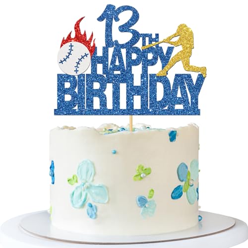 Tortenaufsatz zum 13. Geburtstag mit Baseballmotiv – Sportmotiv-Tortenzubehör zum 13. Geburtstag – Dreizehn Jahre alt – Teenager-Geburtstagsparty-Dekoration – blauer Glitzer Tortenaufsatz zum 13. Geburtstag mit Baseballmotiv – Sportmotiv-Tortenzubehör zum 13. Geburtstag – Dreizehn Jahre alt – Teenager-Geburtstagsparty-Dekoration – blauer Glitzer von MERRSHIN