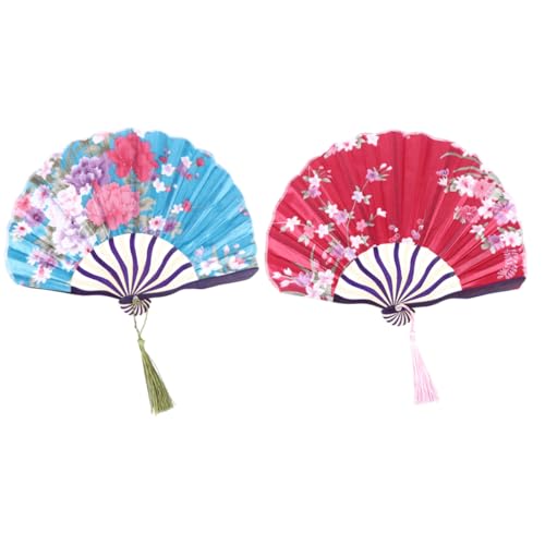 MERRYHAPY 2 STÜCK Klassischer Faltbarer Damenfächer aus Langlebigem Material Kleines Dekoratives Kreativer Chinesischer Stil mit Blau Weißem Griff als Ornament und Fotorequisite von MERRYHAPY
