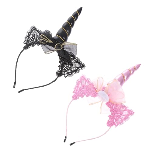 MERRYHAPY 2 Stück Einhorn Haarreifen für Kostüm Haarband für Partys Festival Feierlichkeiten Rosa Schwarz Langlebig und Dekorativ für Unvergessliche Fotos von MERRYHAPY