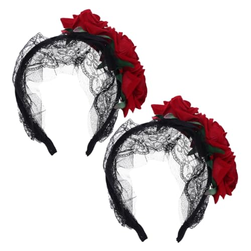 MERRYHAPY 2 Stück Spitzen Haarreif mit Künstlichen Rosen Halloween Haaraccessoire Leichtes Komfortables Party Stirnband für Fotoshootings und Kostümfest Rote Rosen Haarschmuck Dekoration von MERRYHAPY