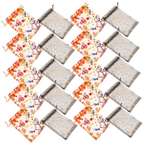 MERRYHAPY 60 Stück Teiliges Halloween Geschenkbeutel mit Spider Pumpkin-motiven Organza Mesh Zugbeutel für Süßigkeiten Party Favors Snacks und Trick--treat Vielseitig Einsetzbar und Tragbar von MERRYHAPY