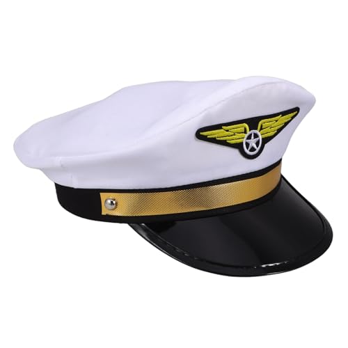 MERRYHAPY Flughafen Pilotenkappe Verstellbare Uniform ütze Für Erwachsene Ideal Für Halloween Cosplay Maskenbälle Und Themenpartys Weiße Kapitänsmütze MERRYHAPY Flughafen Pilotenkappe Verstellbare Uniform ütze Für Erwachsene Ideal Für Halloween Cosplay Maskenbälle Und Themenpartys Weiße Kapitänsmütze von MERRYHAPY