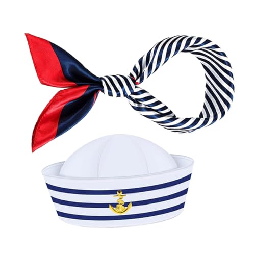 MERRYHAPY Matrosenmütze Und Schal-ensemble Marineblaues Gestreiftes Kapitänskostüm Seekapitän-outfit Für Erwachsene MERRYHAPY Matrosenmütze Und Schal-ensemble Marineblaues Gestreiftes Kapitänskostüm Seekapitän-outfit Für Erwachsene von MERRYHAPY