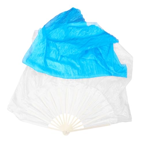 MERRYHAPY Langer Verlängerter Bauchtanz Fächerschleier aus Seide mit Bambusstreben Farbverlaufender Weiß Blauer Tanzfächer für Frauen und Erwachsene Flexibel und Leicht von MERRYHAPY