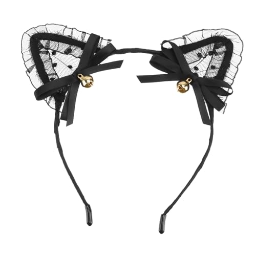 MERRYHAPY Netzspitzen Katzenohren Haarreif mit Glöckchen Schwarzes Party Haarband Langlebig und Kreativ für Festival Kostüm und Geburtstagsfeier Auffälliges Accessoire für Damen und Mädchen von MERRYHAPY