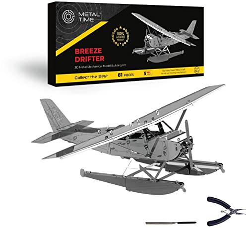 Breeze Drifter, Wasserflugzeugmodell, mechanischer 3D-Flugzeugmodellbausatz aus Metall, einzigartiger Aufziehmechanismus, DIY-Konstruktion aus Edelstahl mit Werkzeugkasten – 81 Teile. von METAL-TIME