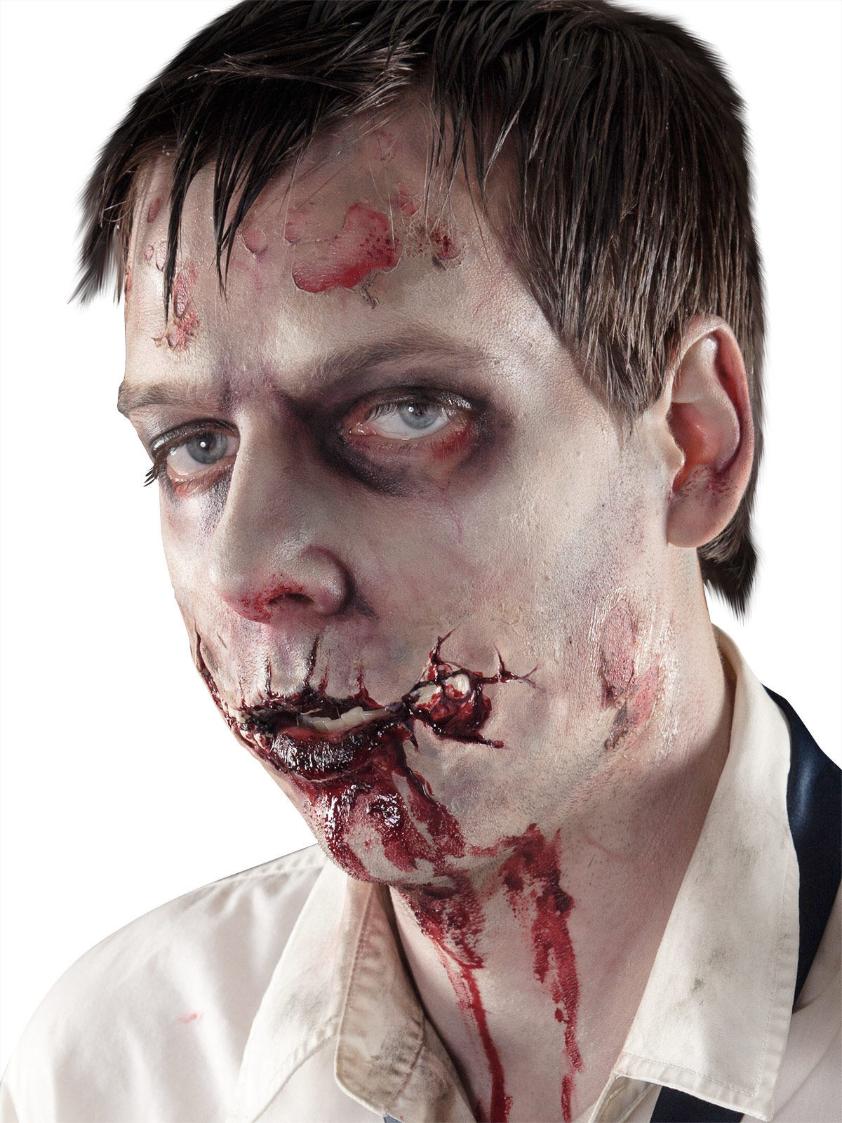 Blutige Zombiemund-Wunde Halloween Latexapplikation beige-rot von METAMORPH GmbH