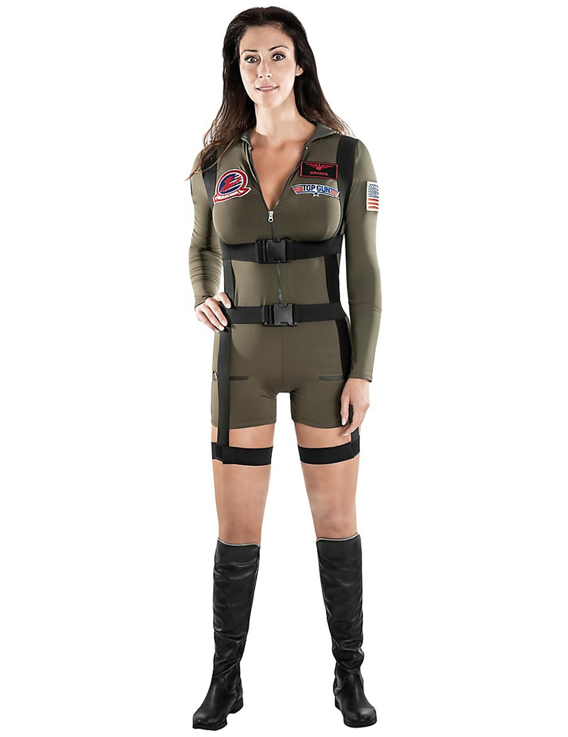 Offizielles Top Gun-Pilotenkostüm für Damen grün-schwarz Offizielles Top Gun-Pilotenkostüm für Damen grün-schwarz von METAMORPH GmbH