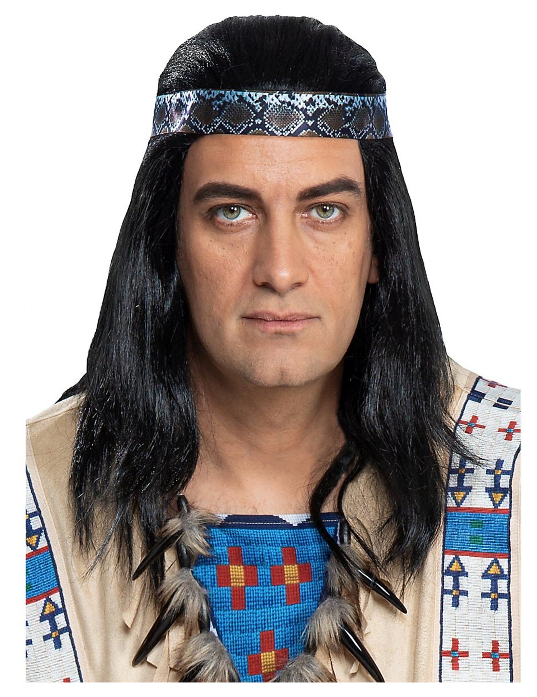 Winnetou-Perücke für Herren Faschings-Accessoire schwarz-blau von METAMORPH GmbH