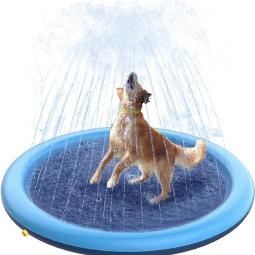 Hundepool,170Cm Sprinkler Matte - Hund Splash Pad, Wasserspielmatte Für Hunde,Faltbar,rutschfest, Sicher & Umweltfreundlich PVC Material Für Grosse,Mittelgroße,Kleine Hunde Und Welpen von MEYAGOT