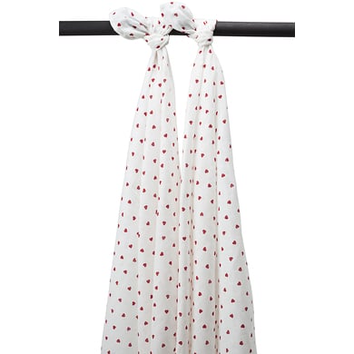 MEYCO Musselin Swaddle 2er-Pack Sweet Heart red 120 x 120 cm von Meyco