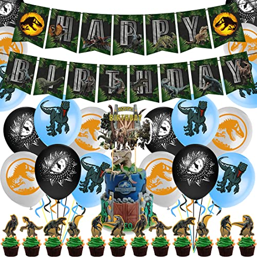 MEZHEN Geburtstag Deko Jurassic Dinosaur Luftballon Dino Tortendeko Kindergeburtstag Ballon Girlande Happy Birthday Banner Dinosaurier Geburtstagsdeko 32 Stück von MEZHEN