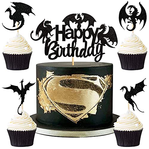 MEZHEN Glitter Tortendeko Drachen Kuchen Deko Geburtstag Drachen Ritter Kuchen Toppers Schwarze Muffin Deko Torte Happy Birthday Kindergeburtstag Deko 25 Stück MEZHEN Glitter Tortendeko Drachen Kuchen Deko Geburtstag Drachen Ritter Kuchen Toppers Schwarze Muffin Deko Torte Happy Birthday Kindergeburtstag Deko 25 Stück von MEZHEN