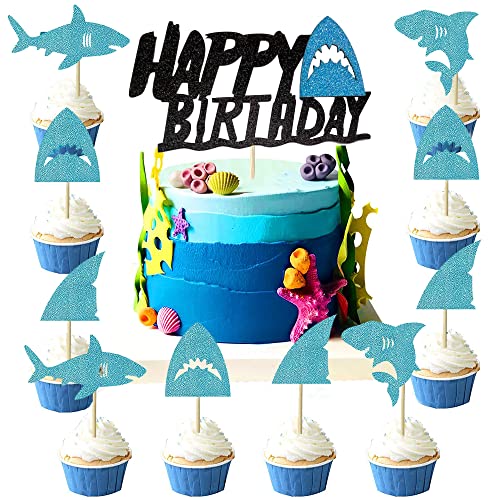 MEZHEN Glitter Tortendeko Hai Kuchen Deko Geburtstag Meerestier Kuchen Toppers Hai Muffin Deko Torte Happy Birthday Kindergeburtstag Deko 25 Stück MEZHEN Glitter Tortendeko Hai Kuchen Deko Geburtstag Meerestier Kuchen Toppers Hai Muffin Deko Torte Happy Birthday Kindergeburtstag Deko 25 Stück von MEZHEN