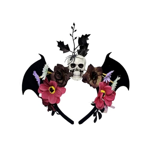 MEZHEN Halloween Haarschmuck Skelett Kopfschmuck Fledermaus Haarreifen Blumenkrone Haarreifen Kostüm Halloween Dekoration Stirnband Stirnbänder Mädchen Haarband Karneval Cosplay von MEZHEN