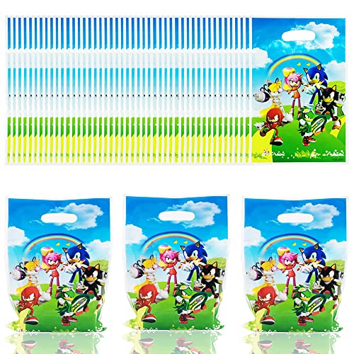 MEZHEN Party Beutel für Sonic Mitgebsel Kindergeburtstag Party Tüten Süßigkeitentasche Plastik Taschen Geschenk Plastiktüten Füllung Taschen 50 Stück von MEZHEN