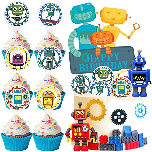 MEZHEN Roboter Tortendeko Junge Kuchendeko Roboter Figuren Happy Birthday Cake Topper Geburtstag Torte Kinder Geburtstagstorte Dekoration 27 Stücke MEZHEN Roboter Tortendeko Junge Kuchendeko Roboter Figuren Happy Birthday Cake Topper Geburtstag Torte Kinder Geburtstagstorte Dekoration 27 Stücke von MEZHEN