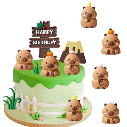 MEZHEN Tortendeko Capybara Figuren Kuchen Deko Geburtstag Cake Topper Tiere Torte Deko Kindergeburtstag Kuchendeko Happy Birthday Tortendekoration 8 Stück von MEZHEN