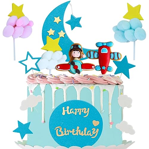 MEZHEN Tortendeko Flieger Cake Decoration Flieger Happy Birthday Cake Topper Wolken Sterne Kuchen Deko für Geburtstagstorte Dekoration 13 Stück MEZHEN Tortendeko Flieger Cake Decoration Flieger Happy Birthday Cake Topper Wolken Sterne Kuchen Deko für Geburtstagstorte Dekoration 13 Stück von MEZHEN