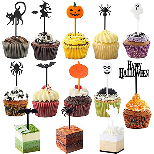 MEZHEN Tortendeko Halloween Cupcake Topper Kuchendeko Kürbis Deko Kuchen Happy Halloween Cake Topper Spinne Fledermaus Ghost Partydekoration Muffin Kuchendekoration 52 Stück MEZHEN Tortendeko Halloween Cupcake Topper Kuchendeko Kürbis Deko Kuchen Happy Halloween Cake Topper Spinne Fledermaus Ghost Partydekoration Muffin Kuchendekoration 52 Stück von MEZHEN