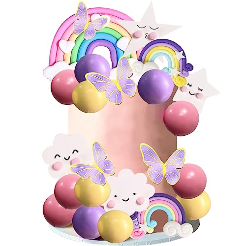 MEZHEN Tortendeko Kugeln Torte Deko Geburtstag Böhmische Ball Kuchen Topper Dekoration Regenbogen Kuchendeko Schmetterling Cake Topper Kindergeburtstag Tortendekoration Hochzeit 32 Stück von MEZHEN