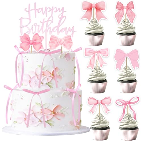 MEZHEN Tortendeko Schleife Kuchen Deko Geburtstag Torte Deko Happy Birthday Cupcake Topper Babyparty Hochzeit Hochzeitstag Kuchendeko Themed Party Rosa MEZHEN Tortendeko Schleife Kuchen Deko Geburtstag Torte Deko Happy Birthday Cupcake Topper Babyparty Hochzeit Hochzeitstag Kuchendeko Themed Party Rosa von MEZHEN