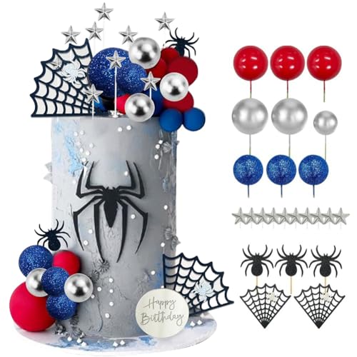 MEZHEN Tortendeko Spinnen Kuchen Deko Geburtstag Cake Topper Kugeln Torte Deko Kindergeburtstag Cupcake Topper Geburtstagsdeko Kuchendeko Halloween 37 Stück von MEZHEN