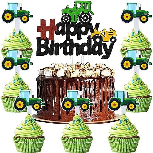 MEZHEN Tortendeko Traktor Geburtstag Kuchen Deko Traktor Kindergeburtstag Tortendekoration Happy Birthday Cupcake Topper Traktor Kindergeburtstag Party Deko 57 Stück von MEZHEN