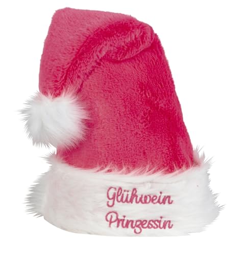 Nikolausmütze Glühwein Prinzessin, Pink-Weiß, 48 cm, Plüsch mit Bommel und Stickerei von MF