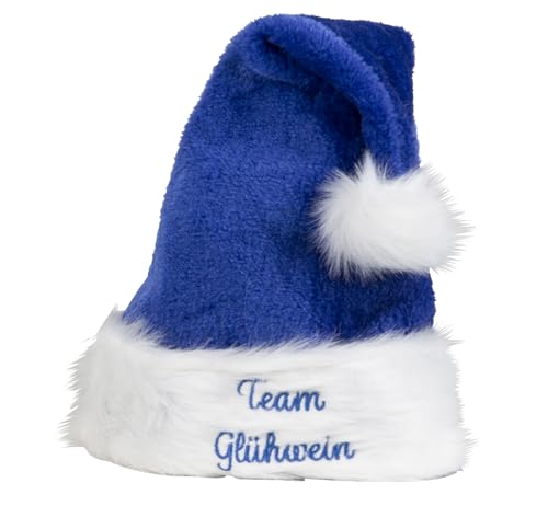 Nikolausmütze Team Glühwein, Blau-Weiß, 48 cm, Plüsch mit Kunstfellrand von MF