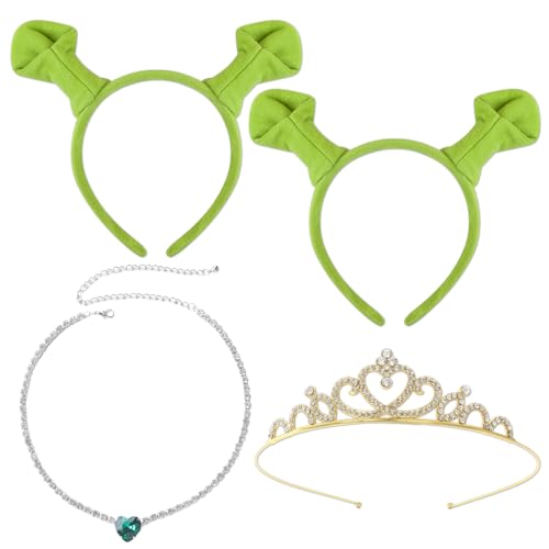 Kostümzubehör Set Oger Ohren Stirnband grün mit Krone und Halskette – 4-teiliges Monster Verkleidungszubehör für Kinder und Erwachsene – Halloween Karneval Cosplay Party Kostümzubehör Set Oger Ohren Stirnband grün mit Krone und Halskette – 4-teiliges Monster Verkleidungszubehör für Kinder und Erwachsene – Halloween Karneval Cosplay Party von MFCGHXR