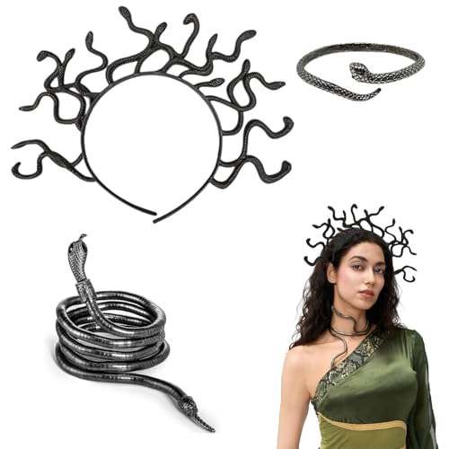 MFCGHXR Medusa Modische Haarreife,Medusa Kopfschmuck Set – Schlangen Kopfbedeckung, Halskette und Armreif, verstellbar, für Frauen und Jugendliche, ideal für Cosplay und Themenpartys MFCGHXR Medusa Modische Haarreife,Medusa Kopfschmuck Set – Schlangen Kopfbedeckung, Halskette und Armreif, verstellbar, für Frauen und Jugendliche, ideal für Cosplay und Themenpartys von MFCGHXR