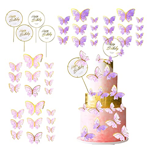 Tortendeko Geburtstag,Gelb Schmetterlinge Deko Torte Happy Birthday Tortendeko Cake Schmetterling Kuchen dekorieren,44 Stücke Blank DIY Acryl Kuchen dekorieren Cupcake dekorieren Mädchen(Rosa + Lila) Tortendeko Geburtstag,Gelb Schmetterlinge Deko Torte Happy Birthday Tortendeko Cake Schmetterling Kuchen dekorieren,44 Stücke Blank DIY Acryl Kuchen dekorieren Cupcake dekorieren Mädchen(Rosa + Lila) von MFCGHXR