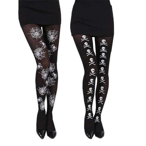 MFUOE 2 Paar Halloween-Strumpfhosen mit Totenkopf-Spinnennetz, Gothic-Stil, modische Strumpfhosen, Damen-Kostüm-Zubehör für Damen, Kostüm, Cosplay von MFUOE