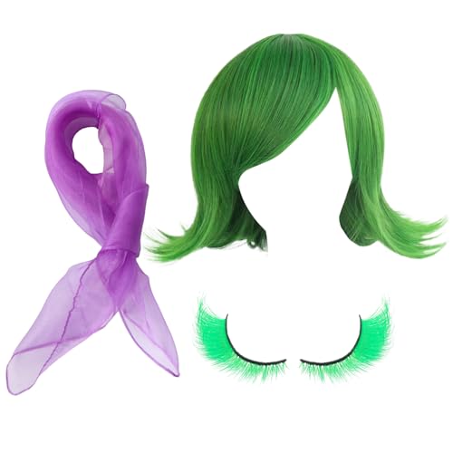 MFUOE 3-teiliges Halloween-Kostüm, Cosplay-Set, kurze grüne Perücken, falsche Wimpern, Schal, für Damen und Mädchen, seitlich gekehrter Pony, Anime-Cosplay-Set für Halloween, Weihnachten, Party MFUOE 3-teiliges Halloween-Kostüm, Cosplay-Set, kurze grüne Perücken, falsche Wimpern, Schal, für Damen und Mädchen, seitlich gekehrter Pony, Anime-Cosplay-Set für Halloween, Weihnachten, Party von MFUOE