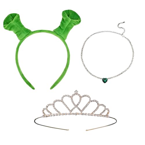 MFUOE 3-teiliges grünes Stirnband-Set, niedliche Plüschohren, Stirnband, Prinzessinnen-Diadem, Herz-Halskette, Kristallkrone, Halloween, Cosplay, Zubehör für Erwachsene, Party-Requisite MFUOE 3-teiliges grünes Stirnband-Set, niedliche Plüschohren, Stirnband, Prinzessinnen-Diadem, Herz-Halskette, Kristallkrone, Halloween, Cosplay, Zubehör für Erwachsene, Party-Requisite von MFUOE