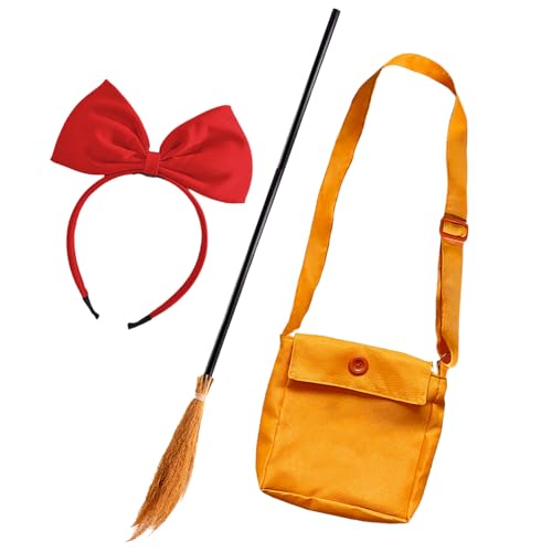 MFUOE Halloween-Hexenkostüm-Set, Orange, Umhängetasche, Schleife, Stirnband, Zauberer, fliegender Besen für Mädchen, Halloween, Cosplay, Party, Kostümzubehör, 3-teilig MFUOE Halloween-Hexenkostüm-Set, Orange, Umhängetasche, Schleife, Stirnband, Zauberer, fliegender Besen für Mädchen, Halloween, Cosplay, Party, Kostümzubehör, 3-teilig von MFUOE