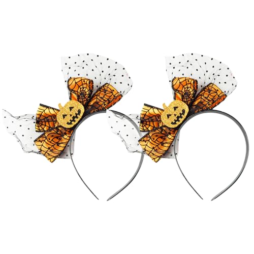 MFUOE Halloween-Kürbis-Stirnband, niedliches Spinnennetz, Schleife, Haarband, gruselig, Maskerade, Kopfbedeckung, Requisite für Erwachsene, Hausparty, tolles Geschenk, 2 Stück von MFUOE