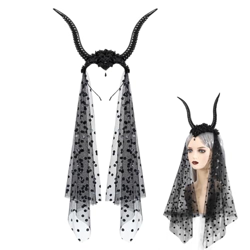 MFYOUPK Halloween Haarschmuck - Retro Ziegenhorn Haarreif Mit Schleier,Cosplay Kopfschmuck, Halloween Kostüm Zubehör für Themenpartys, Karnevals, Feiertagsaufführungen und von MFYOUPK