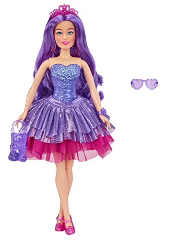 MGA Dream Ella Candy Prinzessin - ARIA - Gummibärchen -Motiv mit Bonbonduft, 29 cm - Scratch 'N Sniff Etikett, Tasche, rosa Tiara, langes lila Haar und modische Accessoires - Für Kinder ab 3 Jahren von MGA Entertainment