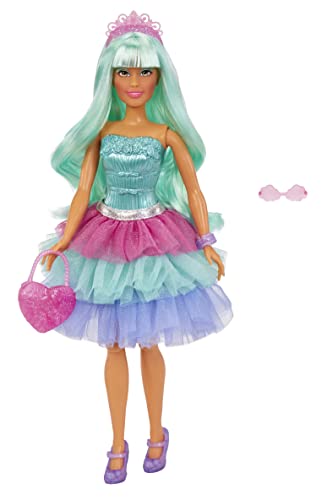 MGA Dream Ella Candy Prinzessin - Dream Ella - Modepuppe mit Zuckerwatte-Kleid und Bonbon-Duft - 29 cm groß - Scratch 'N Sniff Etikett, Tasche, Tiara, grünblaues HARR und modische Accessoires, 3+ von MGA Entertainment