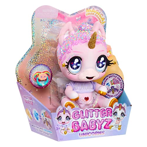 Glitter Babyz MGA Einhorn Baby-Puppe - Jewels Daydreamer - Mit magischen Farbwechseln, Lavendel Glitter Haar, Magic Outfit, Windel, Shampoo Flasche & Schnuller - Für Kinder ab 3 Jahren von MGA Entertainment