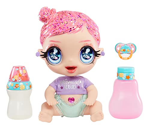 Glitter Babyz MGA Marina Finley - Babypuppe mit 3 magischen Farbwechseln durch eiskaltes Wasser, Pinkes-Glitzer-Haar, Meerjungfrauen Outfit, Windel, Flasche und Schnuller - Für Kinder ab 3 Jahren von MGA Entertainment