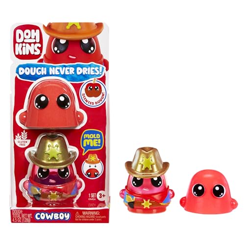 MGA Entertainment DohKins Cowboy Single Pack Character - Enthält 1 DohKins Figur, 6 Figuren zum Sammeln, Knete Trocknet Niemals Aus, Glutenfrei, Geeignet für Sammler & Kinder im Alter von 2-5 Jahren von MGA Entertainment