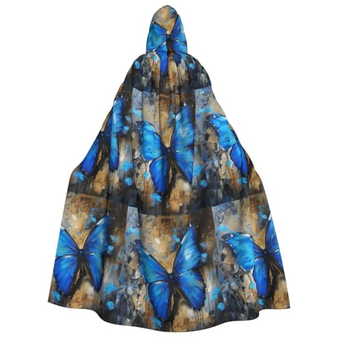 MGGAklp Blauer Schmetterlings-Aufdruck, Kapuzenumhang mit Halloween-Umhang, Kostüm, Partyzubehör MGGAklp Blauer Schmetterlings-Aufdruck, Kapuzenumhang mit Halloween-Umhang, Kostüm, Partyzubehör von MGGAklp