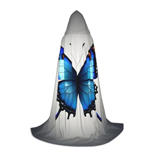 MGGAklp Ein blauer Schmetterlings-Print Kapuzenumhang für Jugendliche für Halloween, Cosplay und Motto-Partys von MGGAklp