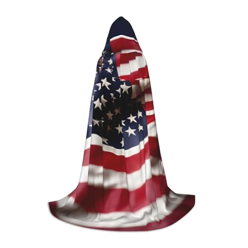 MGGAklp Feuerwehrmann Amerikanische Flagge Druck Kapuzenumhang für Teenager für Halloween, Cosplay und Mottopartys von MGGAklp